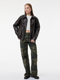 Pamuklu Normal Bel Düğmeli Düz Paça Kamuflaj Pantolon - Straight Fit Jean