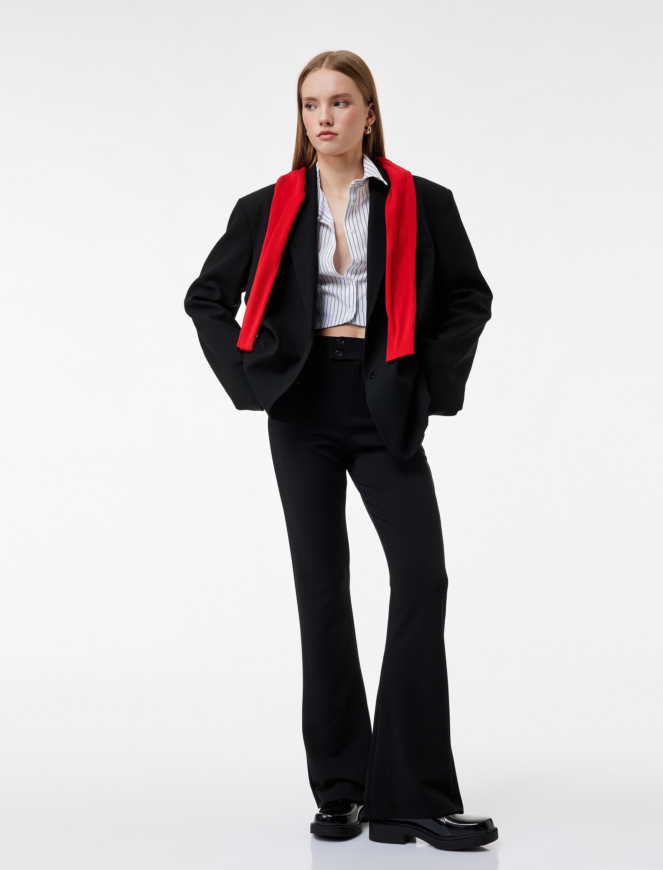   Slim Fit Cepli Hafif İspanyol Paça Kumaş Pantolon