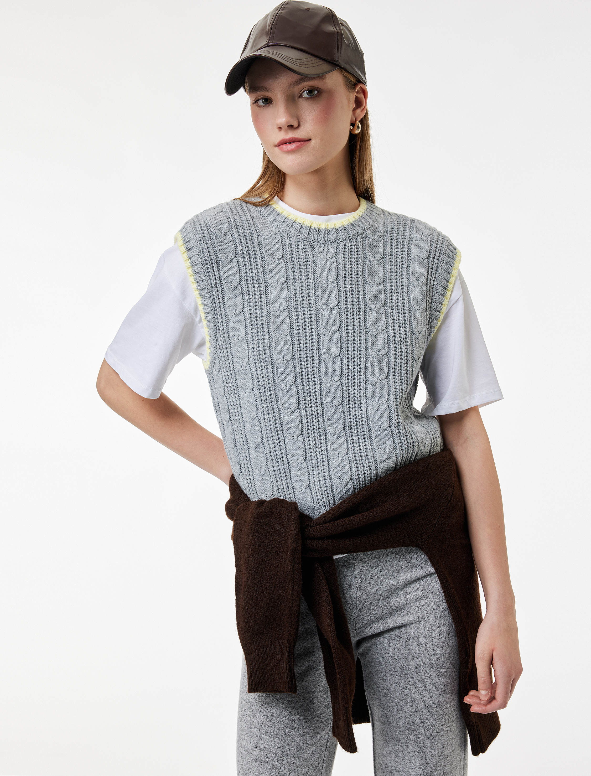   Viskon Karışımlı Katlı Yüksek Bel İspanyol Paça Tayt Pantolon