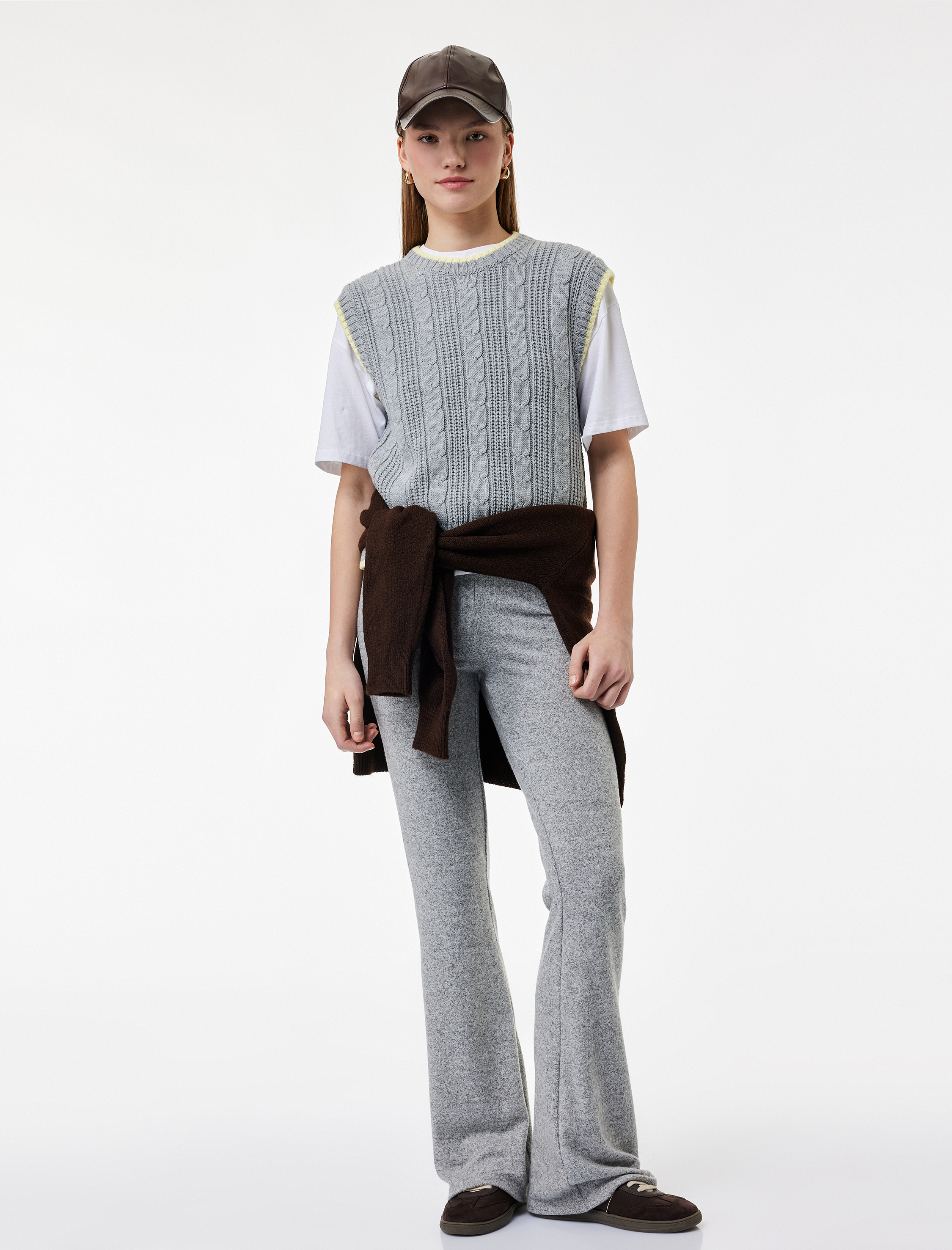   Viskon Karışımlı Katlı Yüksek Bel İspanyol Paça Tayt Pantolon