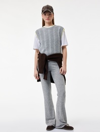 Viskon Karışımlı Katlı Yüksek Bel İspanyol Paça Tayt Pantolon