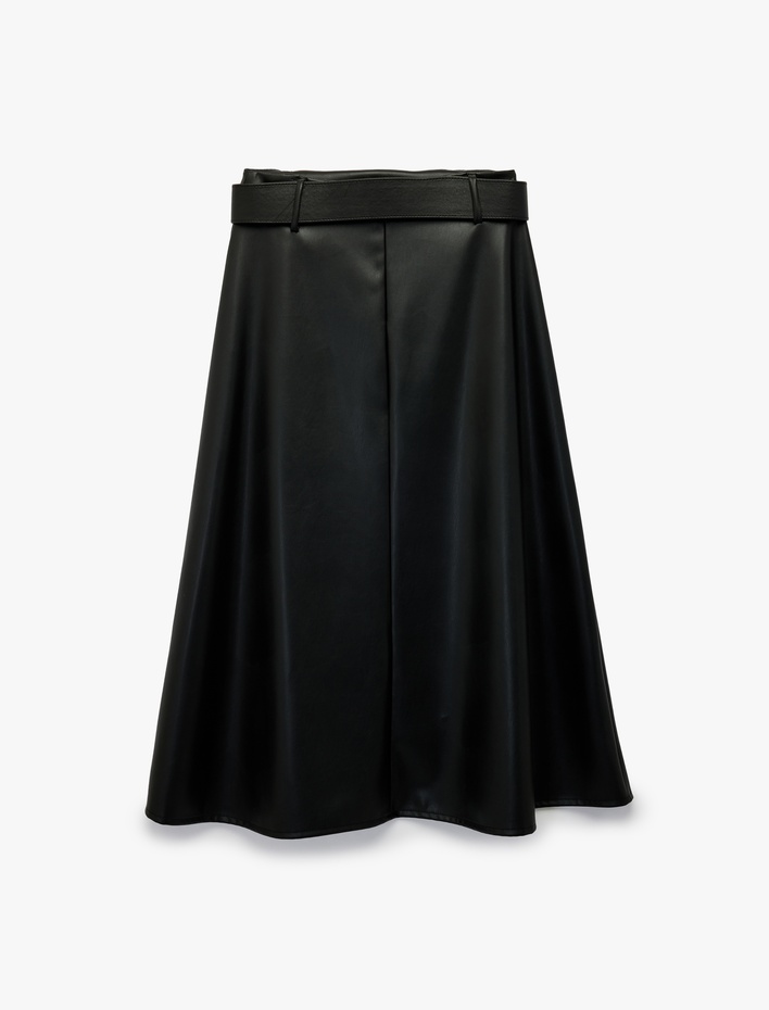  Çan Kesim Midi Kemerli Suni Deri Etek