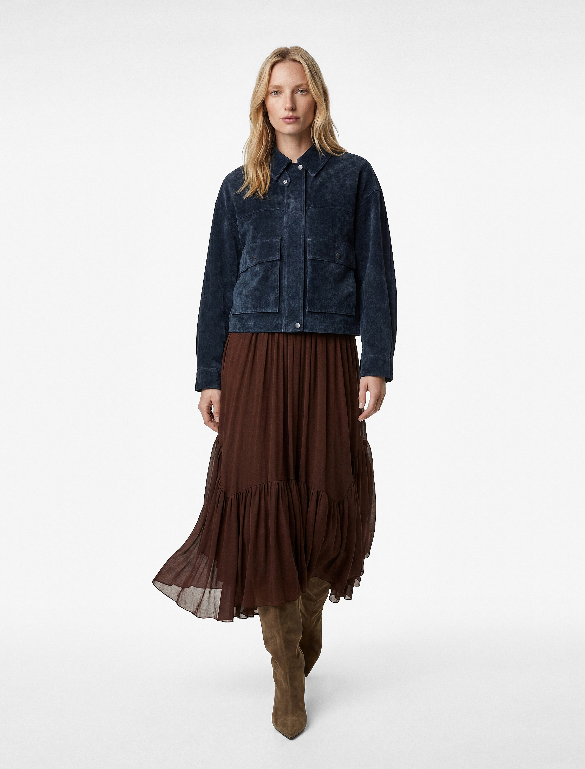   Fırfırlı Katlı Asimetrik Uzun Şifon Etek