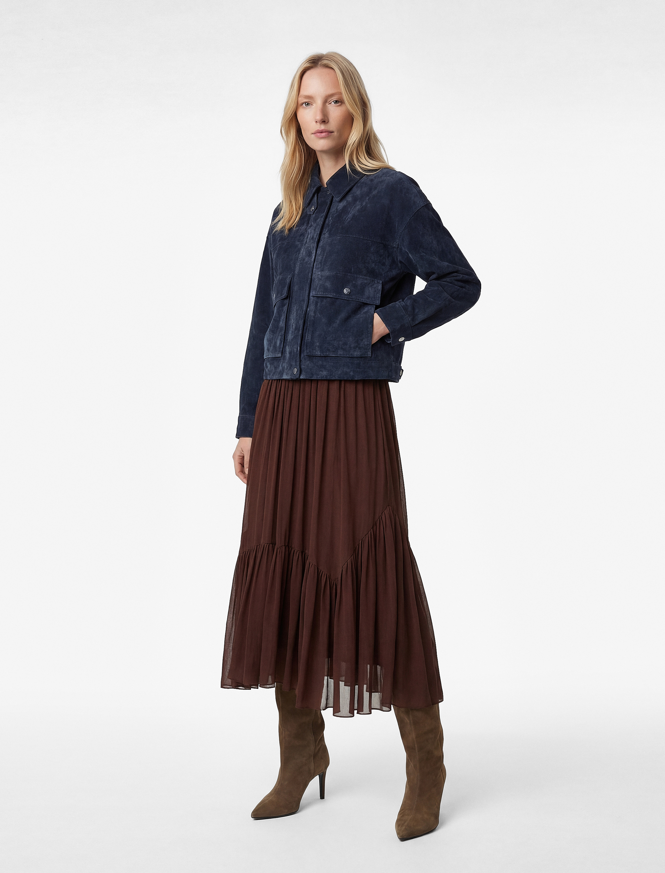   Fırfırlı Katlı Asimetrik Uzun Şifon Etek