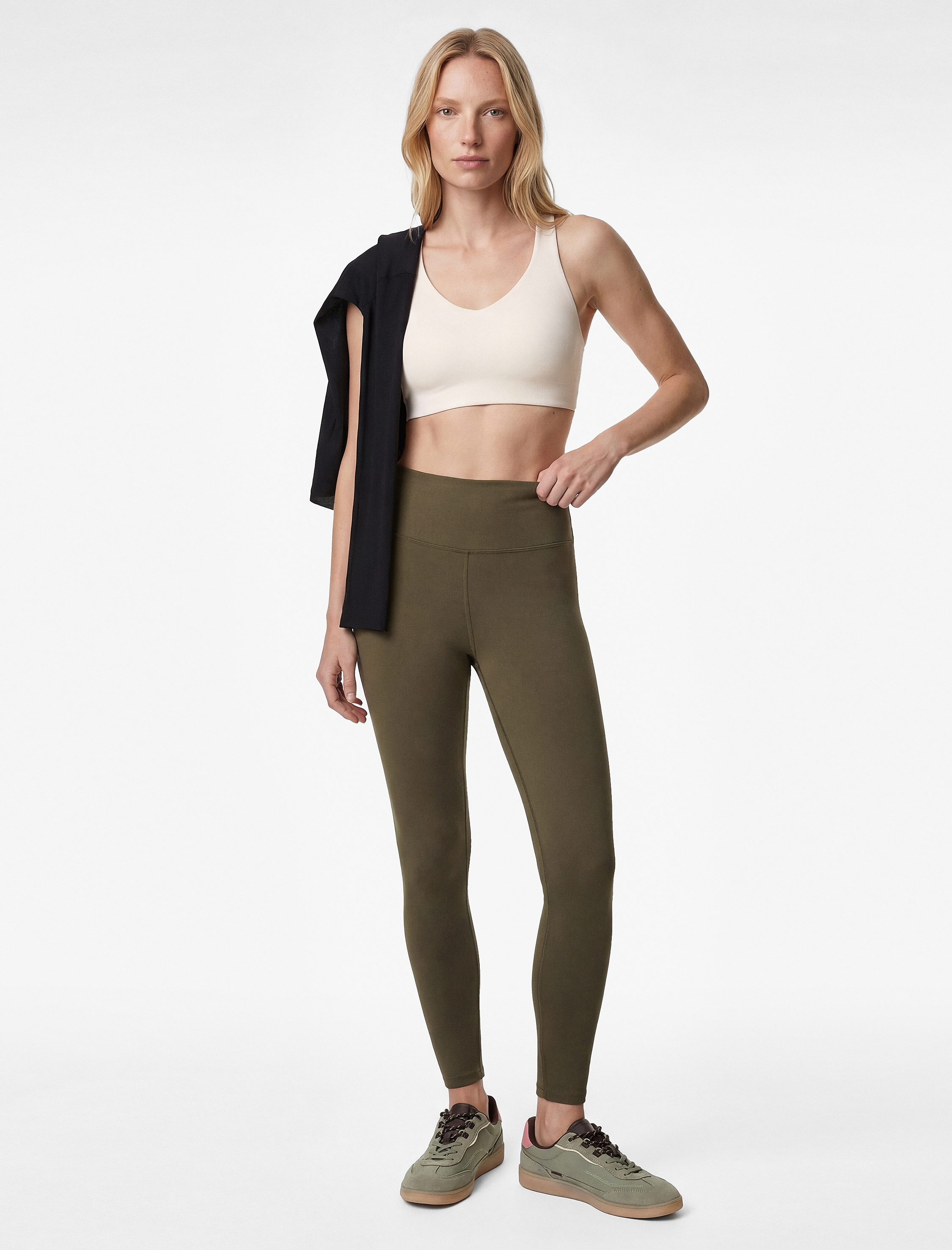   Yüksek Bel Skinny Fit İnterlok Dikiş Detaylı Spor Tayt