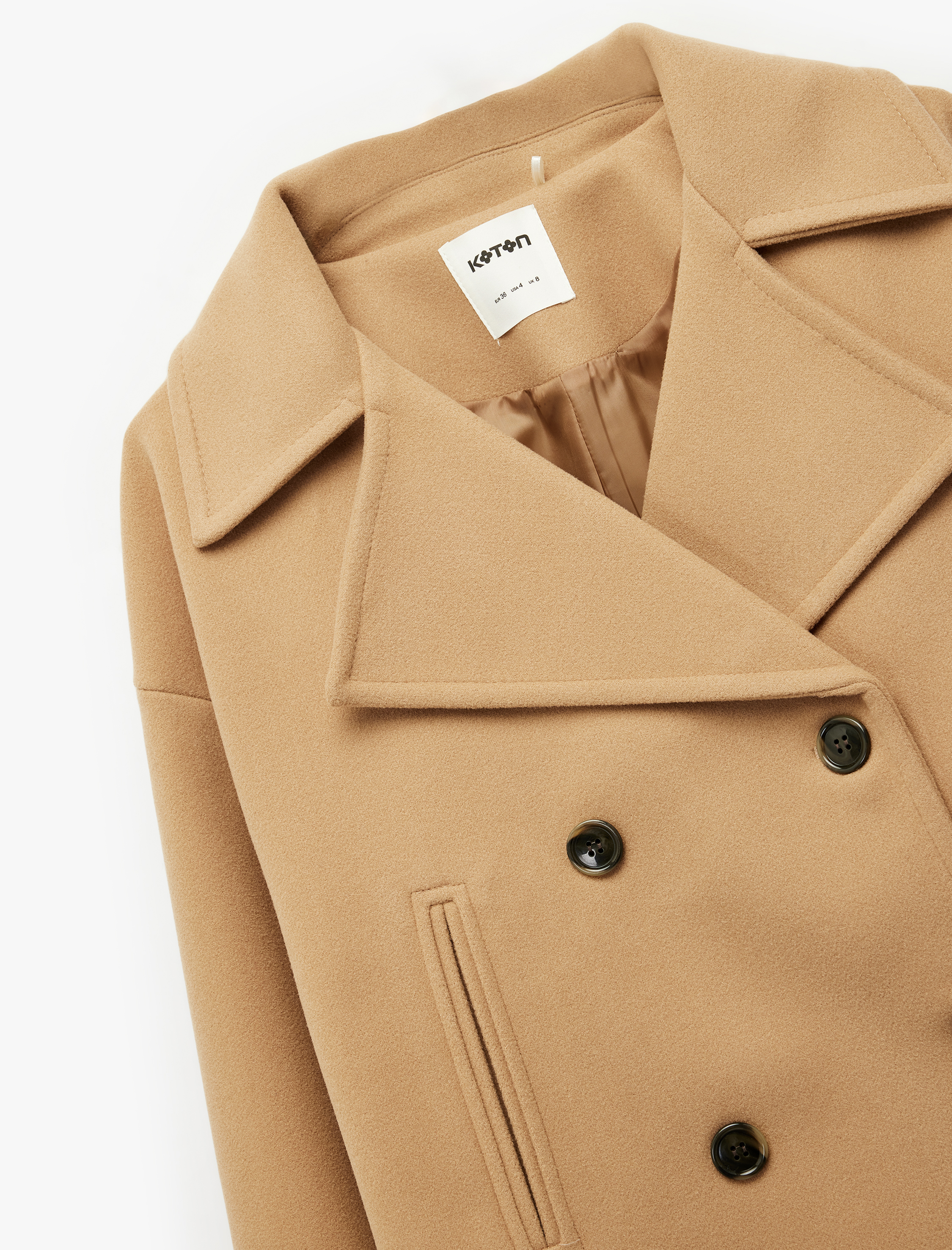   Kısa Kaban Kaşe Düğmeli Cepli Uzun Kollu Kruvaze