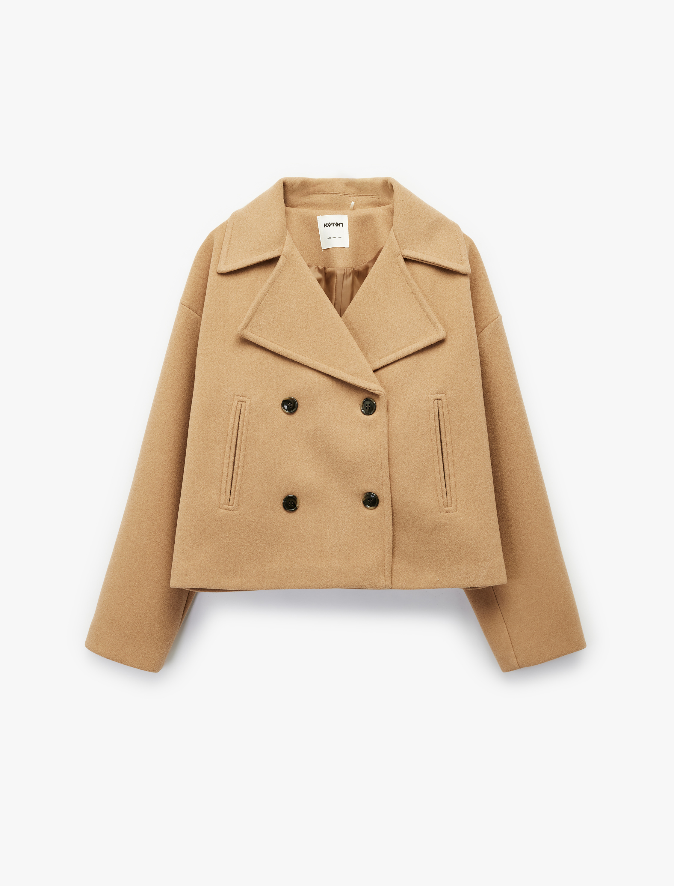   Kısa Kaban Kaşe Düğmeli Cepli Uzun Kollu Kruvaze