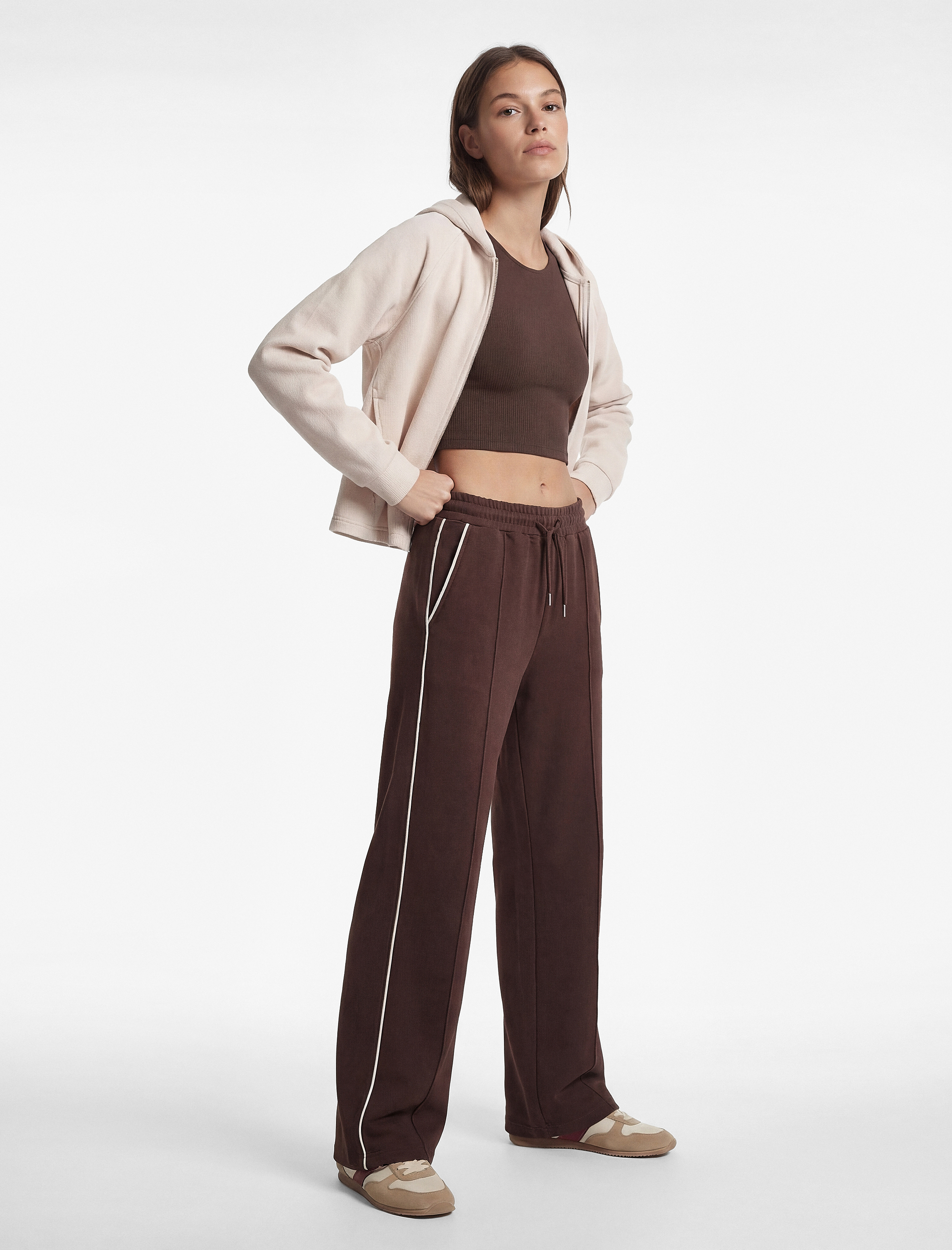   Yüksek Bel Lastikli Cep Detaylı Biyeli Oversize Geniş Paça Eşofman Altı