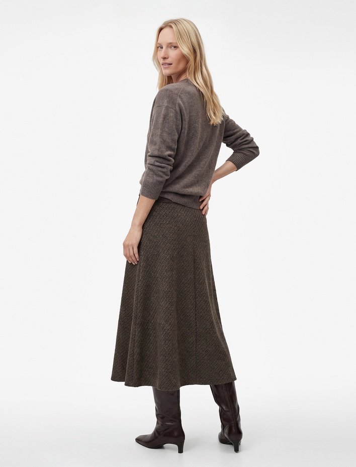  Rahat Kalıp Çan Kesim Midi Boy Desenli Kışlık Etek