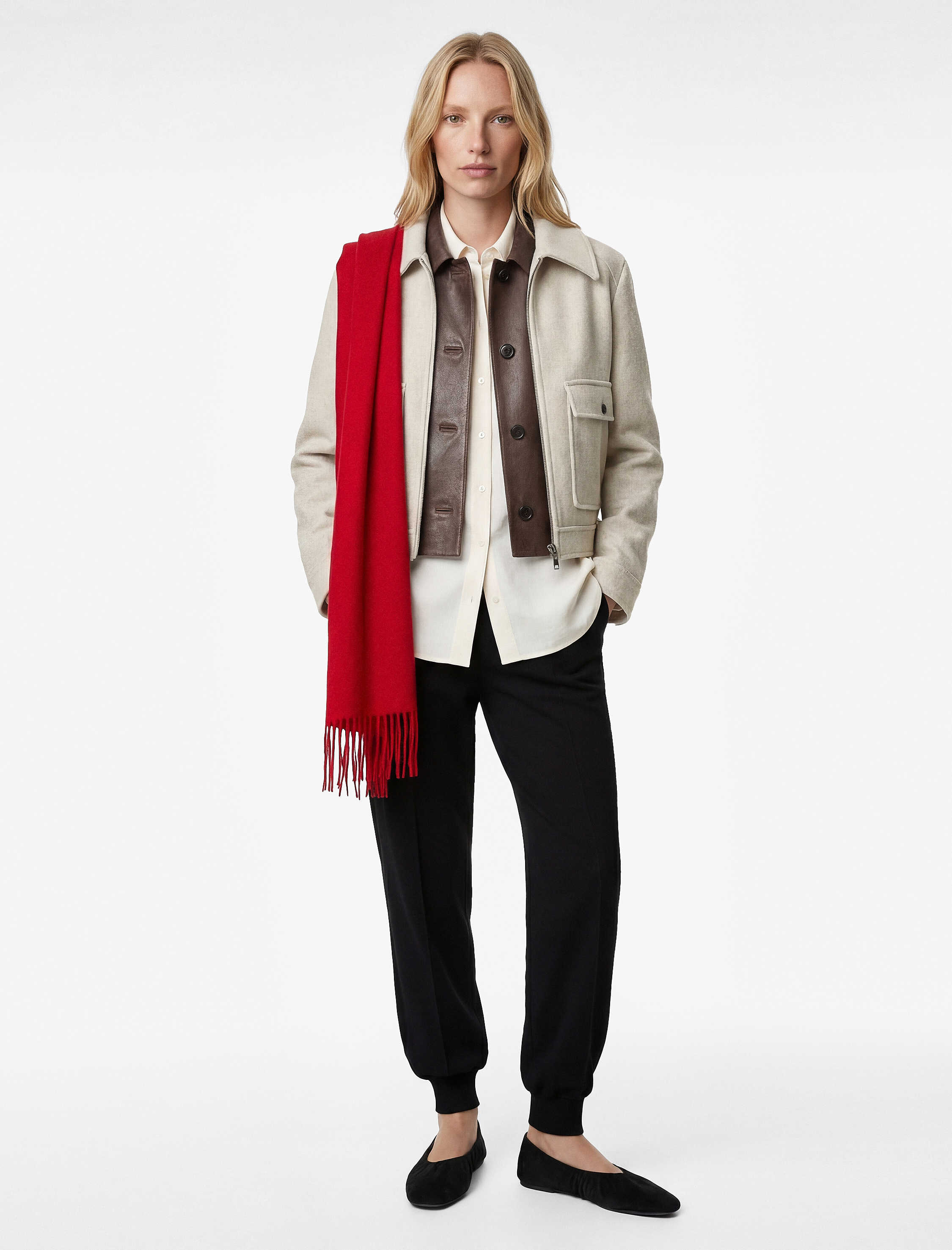   Kısa Kaban Kaşe Cepli Uzun Kollu Fermuarlı