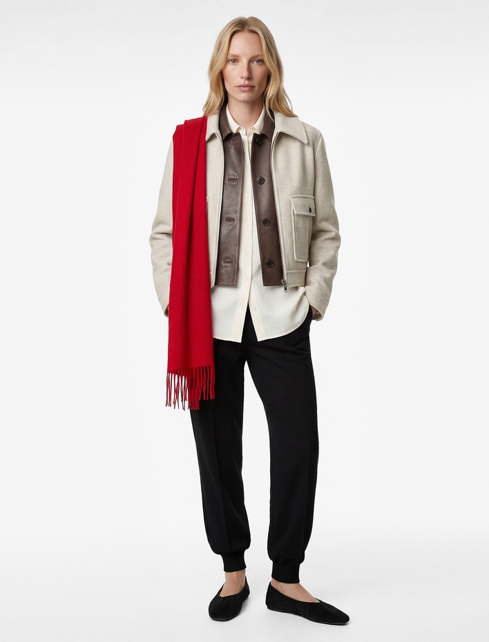  Kısa Kaban Kaşe Cepli Uzun Kollu Fermuarlı