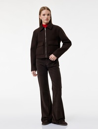 Dar Kesim Düğmeli Cepli İspanyol Paça Kadife Pantolon - Flare Jeans