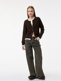 Bisiklet Yaka Düğmeli Biyeli Triko Hırka