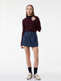 Bisiklet Yaka Düğmeli Saç Örgü Dokulu Triko Hırka