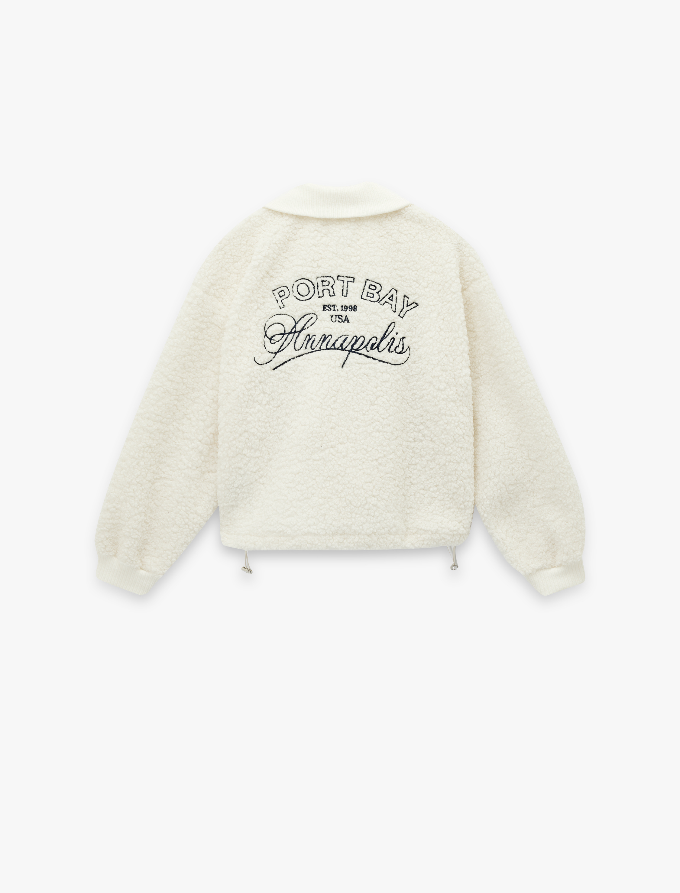   Rahat Kalıp Arkası Nakış Detaylı Cepli Uzun Kollu Fermuarlı Crop Peluş Ceket