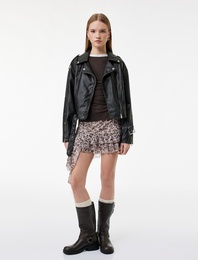 Uzun Kollu Fermuarlı Kemerli Suni Deri Biker Ceket