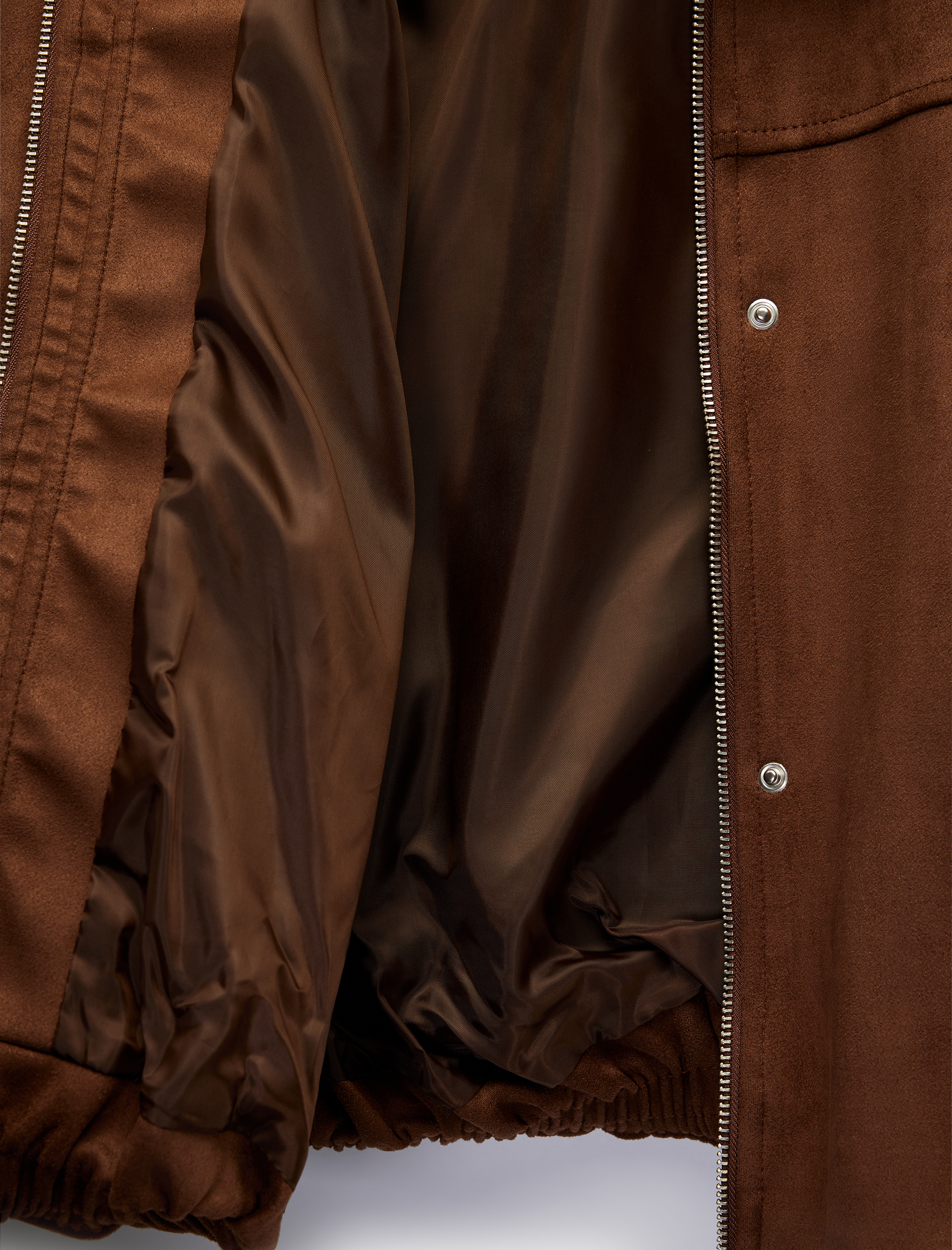   Uzun Kollu Cepli Fermuarlı Crop Suni Süet Ceket