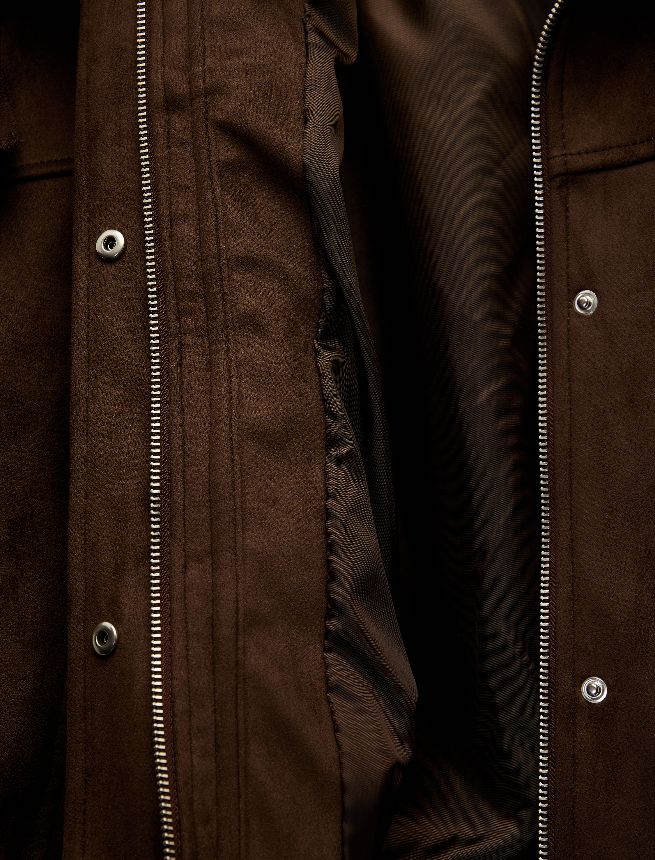   Uzun Kollu Cepli Fermuarlı Crop Suni Süet Ceket