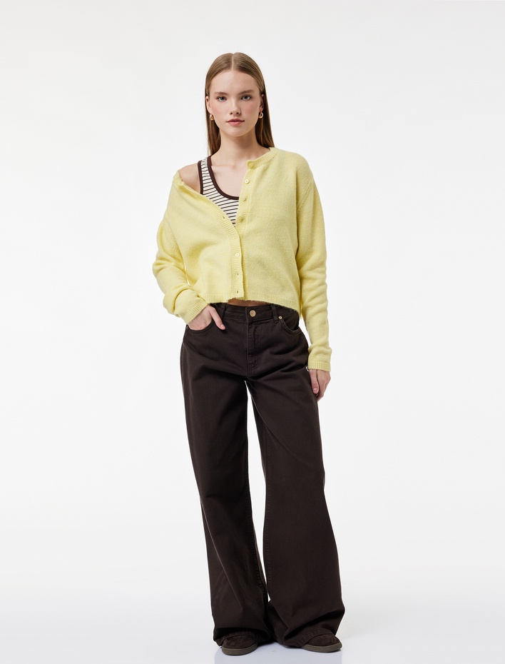  Bisiklet Yaka Düğme Detaylı Basic Triko Hırka