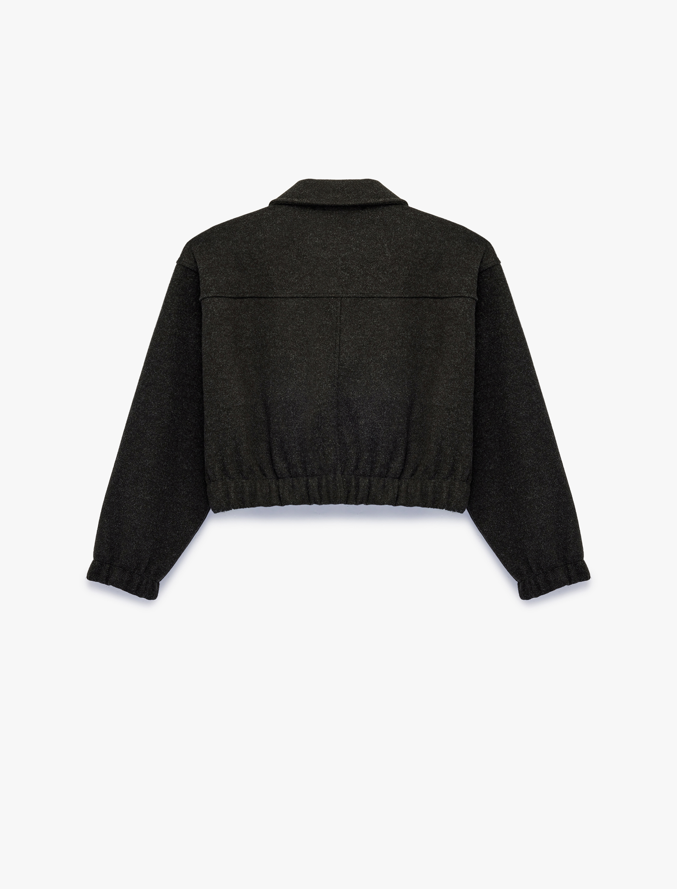   Uzun Kollu Cepli Fermuarlı Crop Bomber Ceket