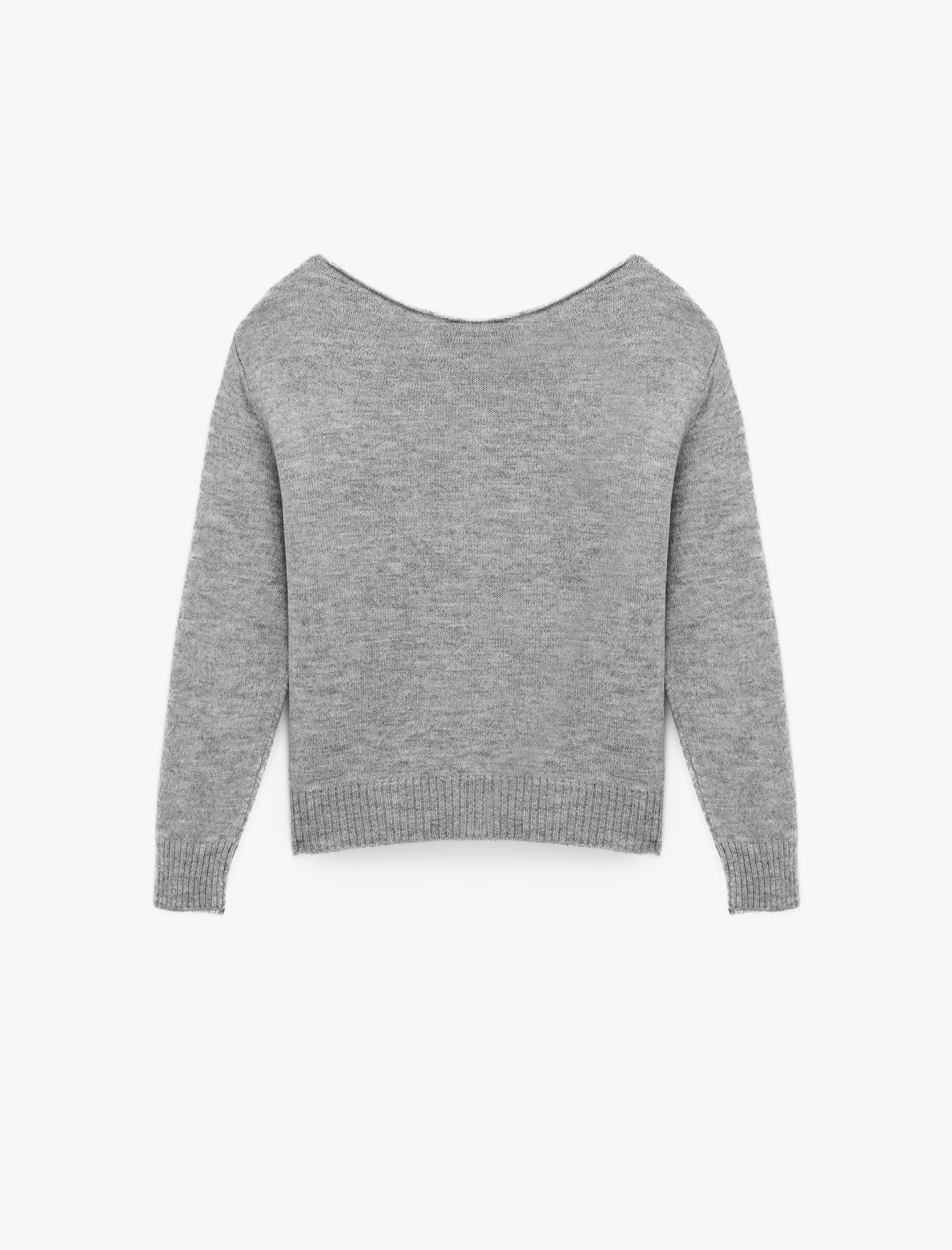   Uzun Kollu Yuvarlak Geniş Yaka Yıldız Desenli Triko Kazak