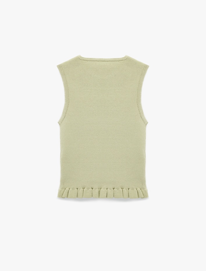  Fırfırlı Düğmeli Bisiklet Yaka Triko Yelek