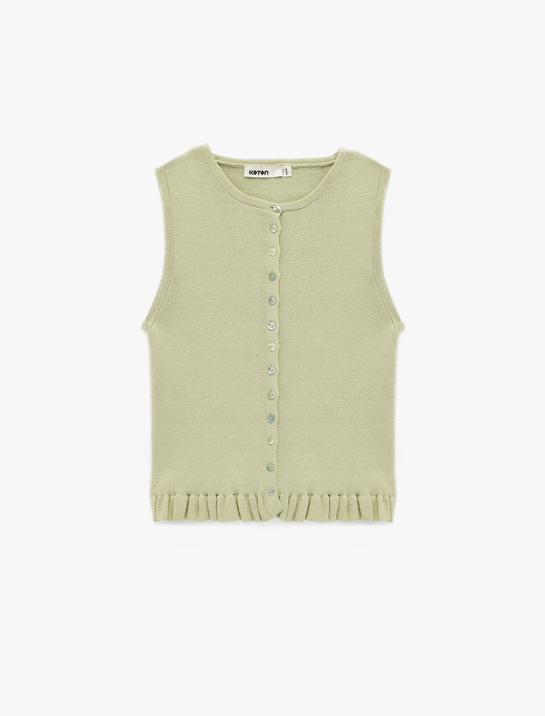   Fırfırlı Düğmeli Bisiklet Yaka Triko Yelek