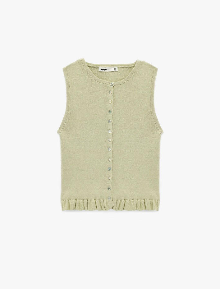  Fırfırlı Düğmeli Bisiklet Yaka Triko Yelek