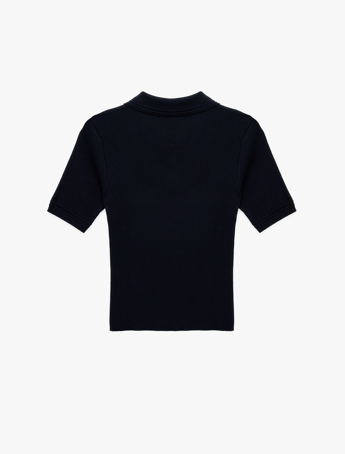  Slim Fit Yarım Düğme Detaylı Kısa Kollu Polo Yaka Triko Kazak