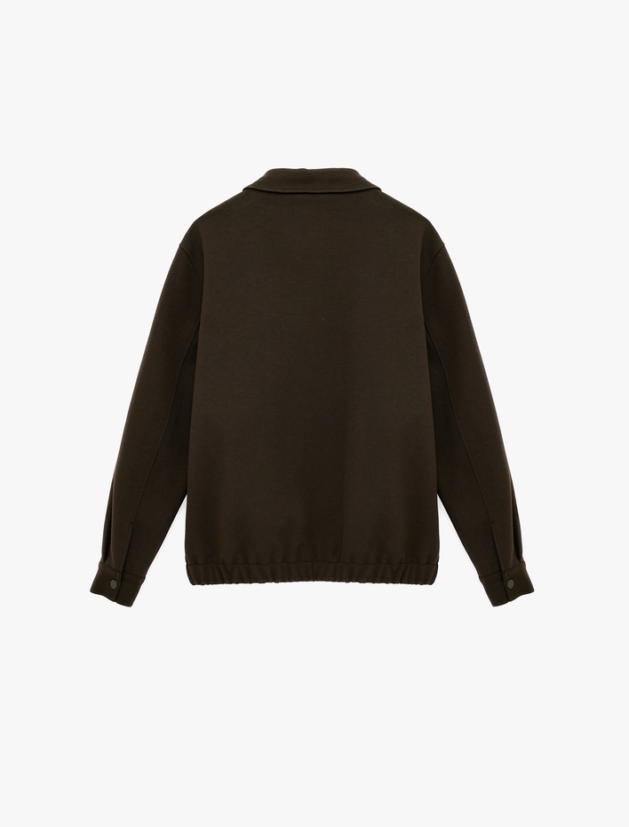  Regular Fit Uzun Kollu Cepli Gömlek Yaka Fermuarlı Bomber Ceket