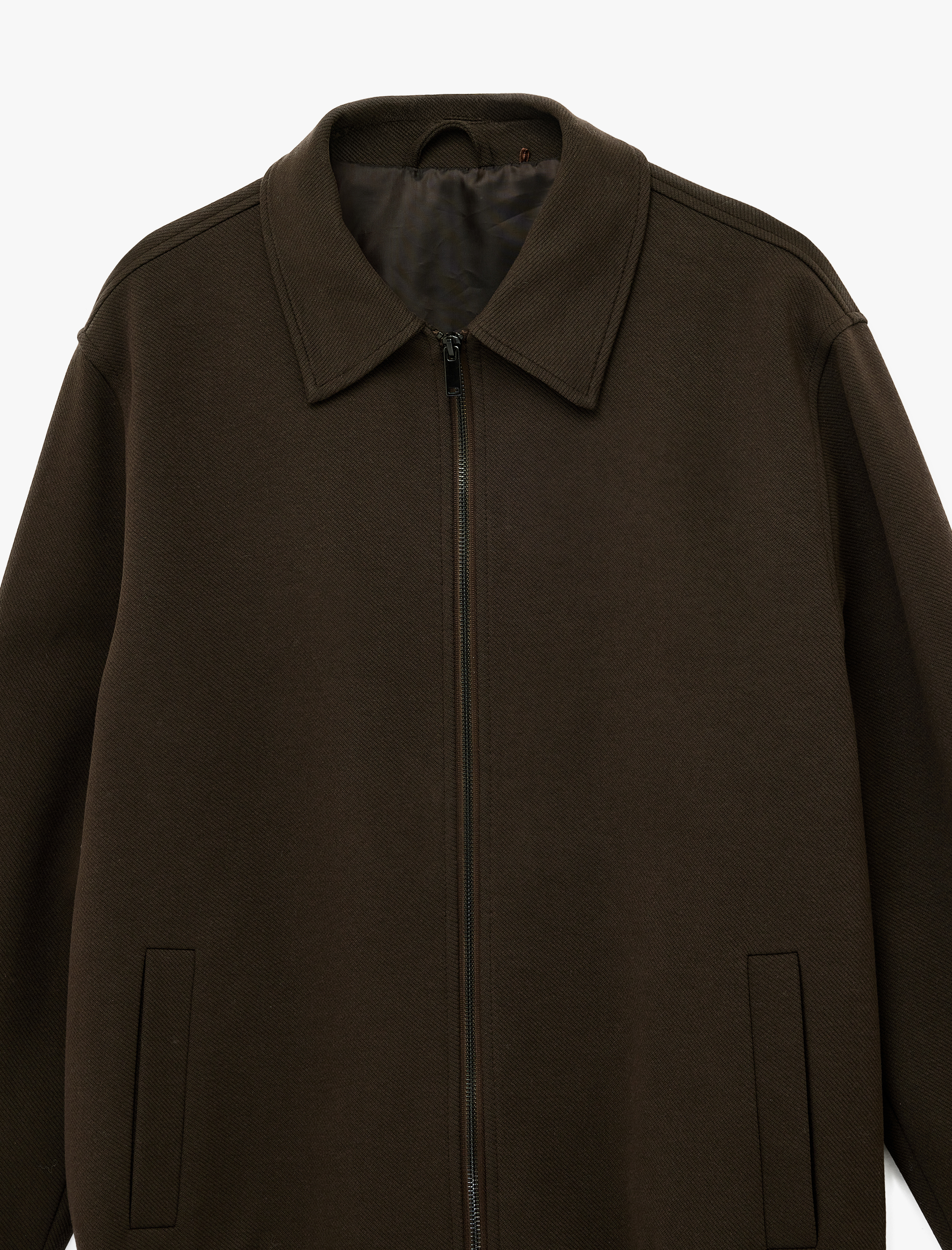   Regular Fit Uzun Kollu Cepli Gömlek Yaka Fermuarlı Bomber Ceket