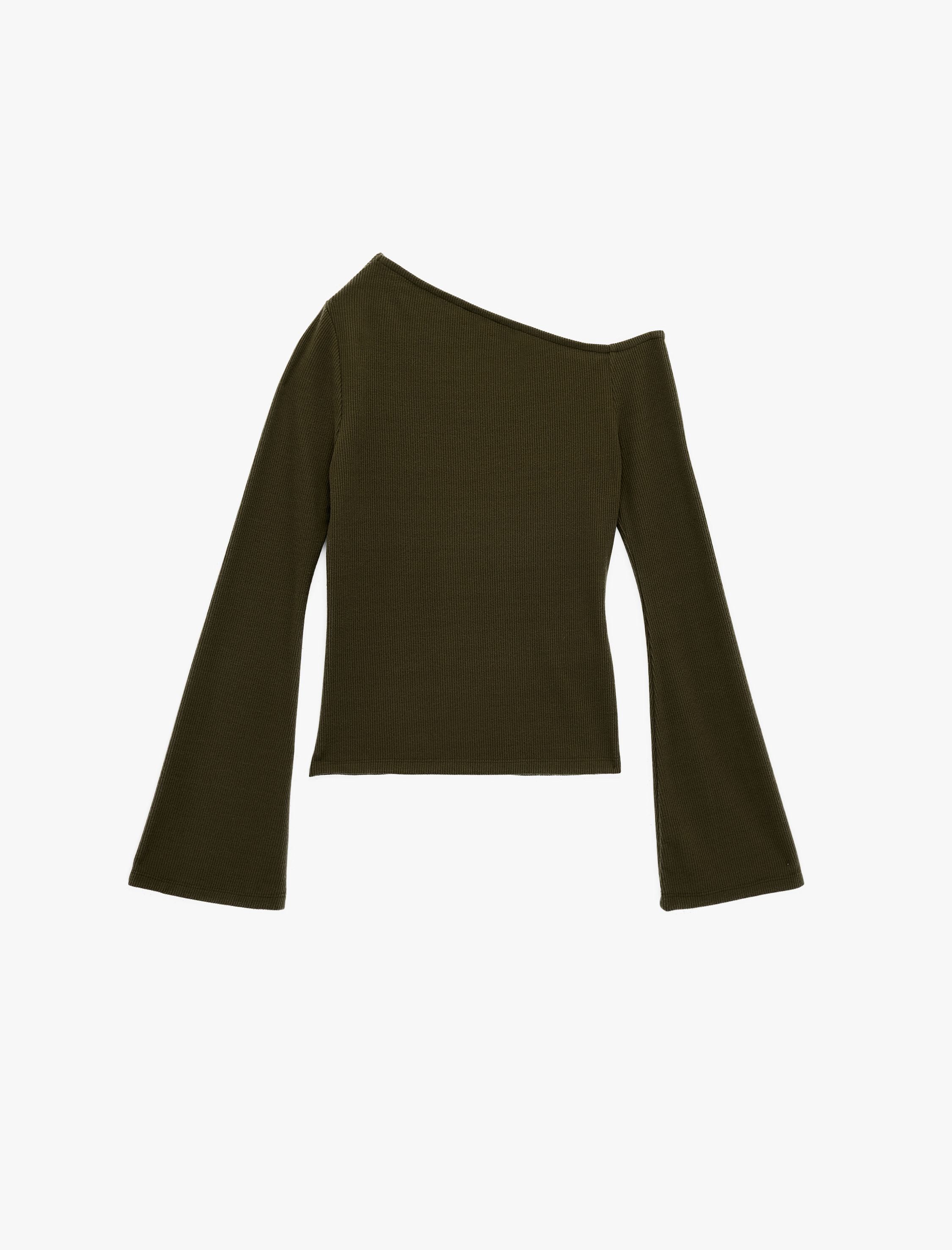   Asimetrik Yaka Uzun İspanyol Kollu Tek Omuz Tişört