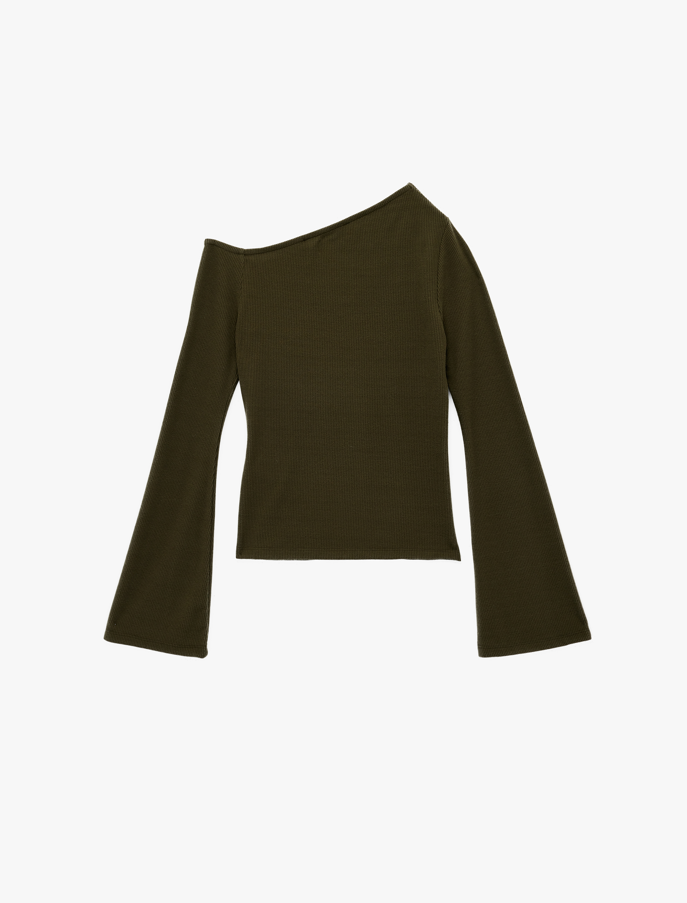   Asimetrik Yaka Uzun İspanyol Kollu Tek Omuz Tişört