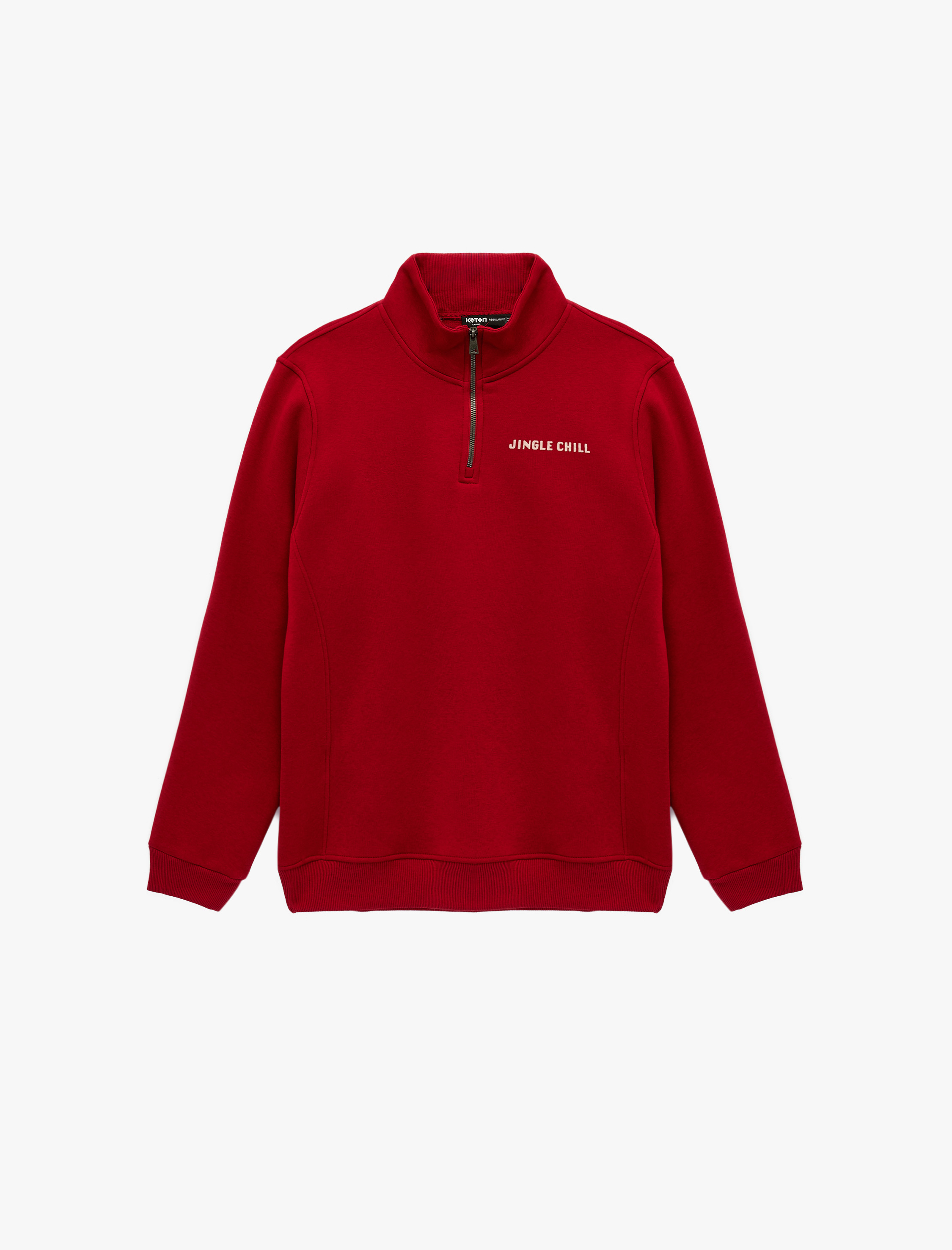   Uzun Kollu Şardonlu Yarım Fermuarlı Yılbaşı Baskılı Sweatshirt