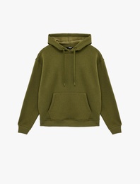 Uzun Kollu Cepli Kapüşonlu Oversize Sweatshirt