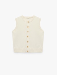 Regular Fit Düğmeli Bisiklet Yaka Triko Yelek