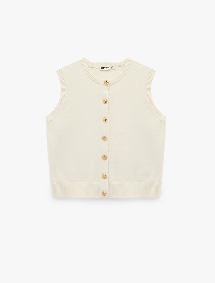  Regular Fit Düğmeli Bisiklet Yaka Triko Yelek