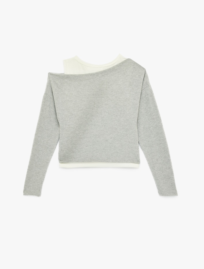  Slim Fit Renk Kontrastlı Asimetrik Çift Yaka Uzun Kollu Tişört