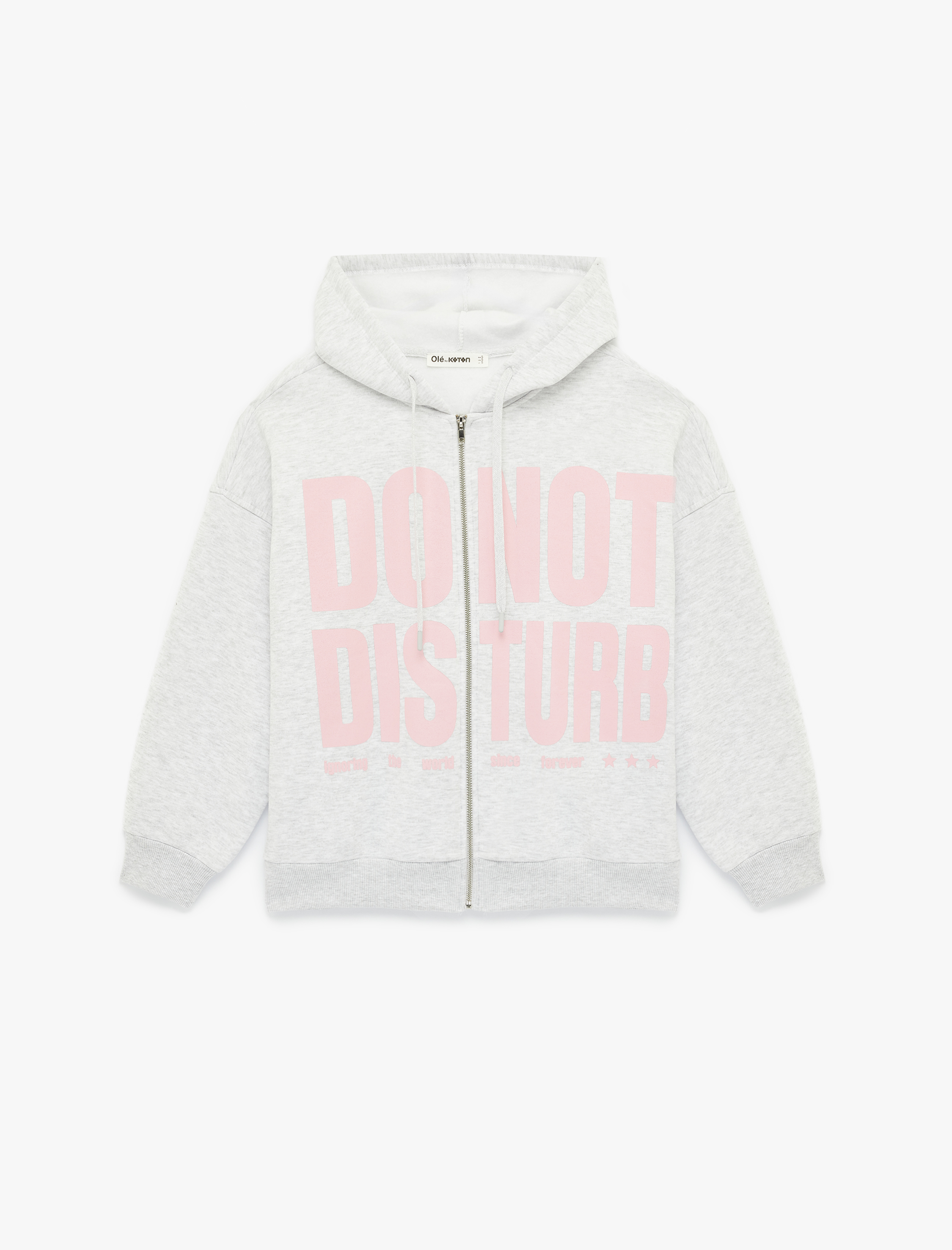   Şardonlu Uzun Kollu Baskılı Fermuarlı Kapüşonlu Sweatshirt