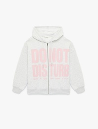 Şardonlu Uzun Kollu Baskılı Fermuarlı Kapüşonlu Sweatshirt