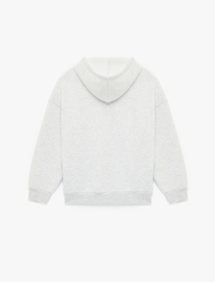  Şardonlu Uzun Kollu Baskılı Fermuarlı Kapüşonlu Sweatshirt