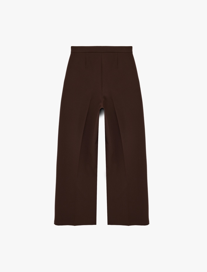  Cepli Pile Detaylı Düz Geniş Paça Palazzo Pantolon