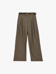 Cepli Pile Detaylı Kemerli Geniş Paça Baggy Kumaş Pantolon