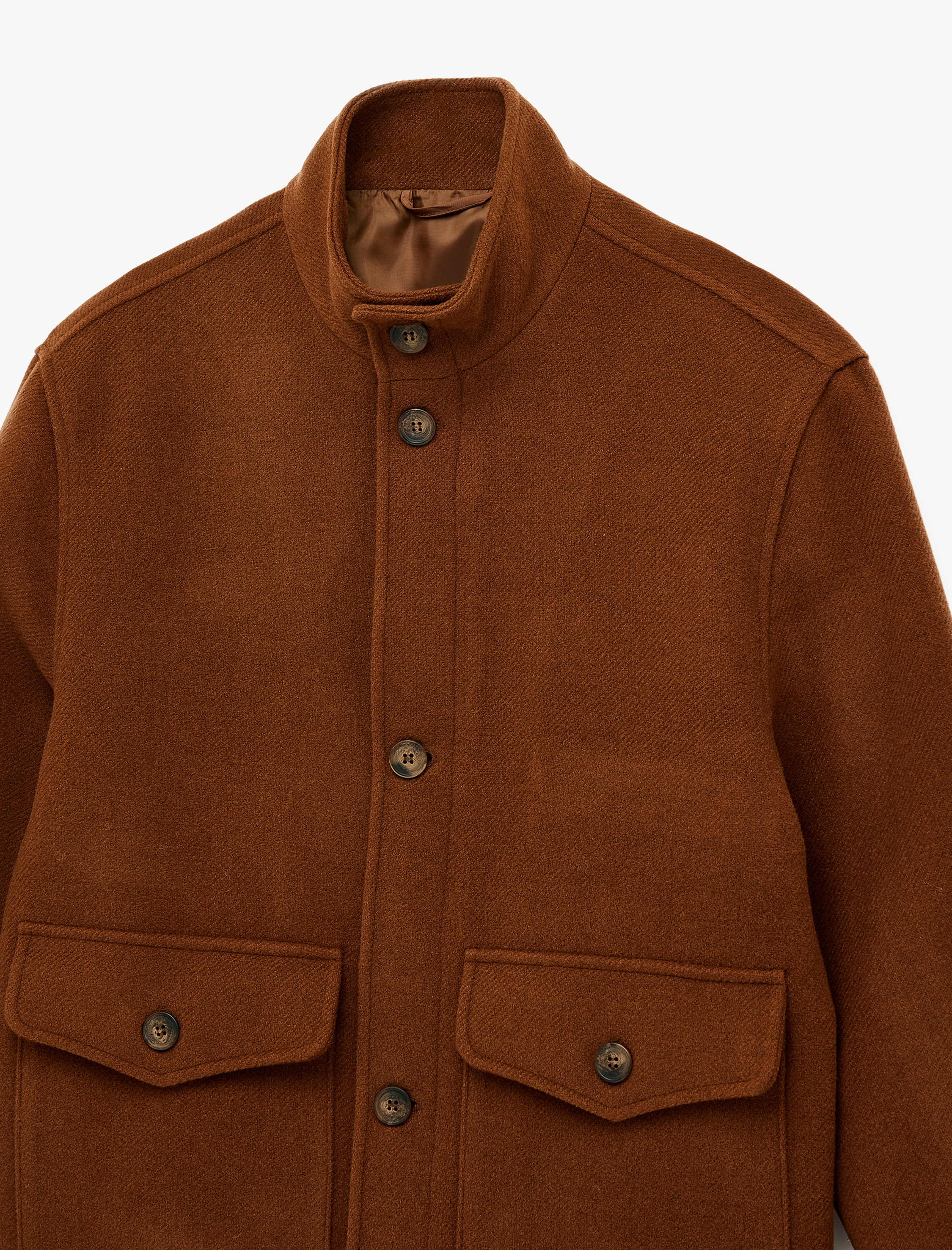   Regular Fit Kapaklı Cepli Düğmeli Dik Yaka Kaşe Ceket