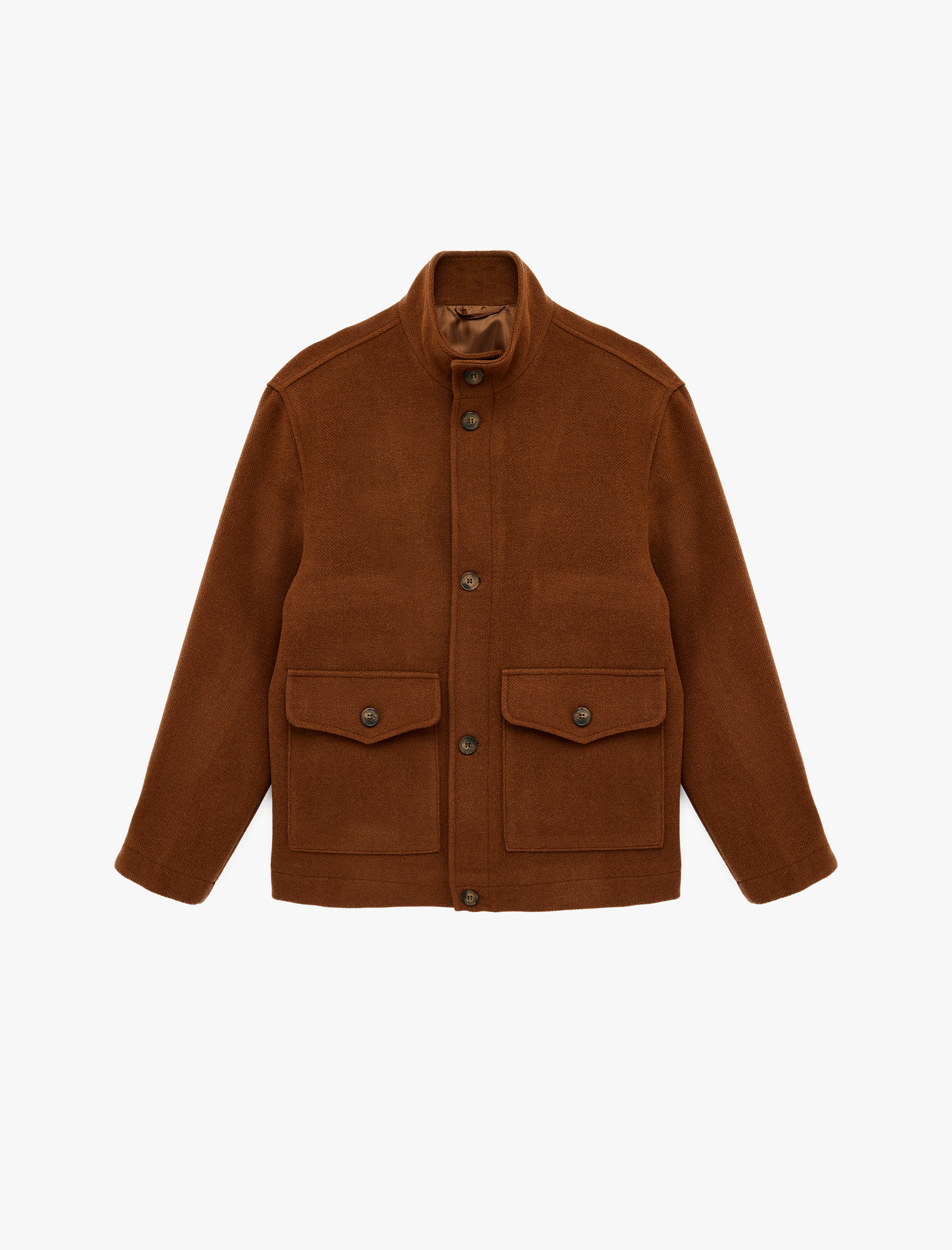   Regular Fit Kapaklı Cepli Düğmeli Dik Yaka Kaşe Ceket