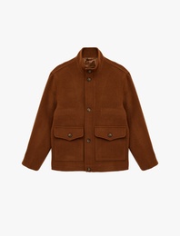 Regular Fit Kapaklı Cepli Düğmeli Dik Yaka Kaşe Ceket