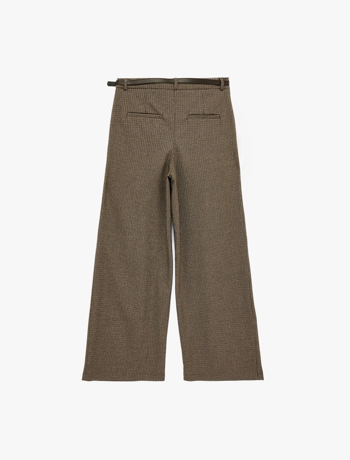  Cepli Pile Detaylı Kemerli Geniş Paça Baggy Kumaş Pantolon