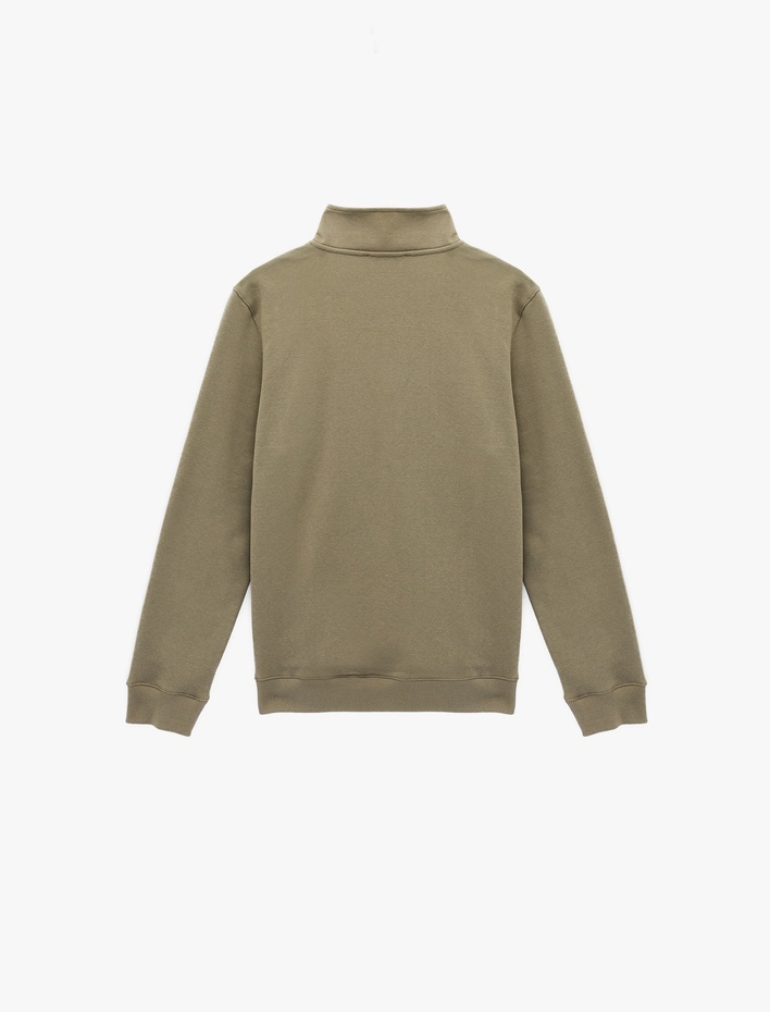  Uzun Kollu Şardonlu Basic Yarım Fermuarlı Sweatshirt