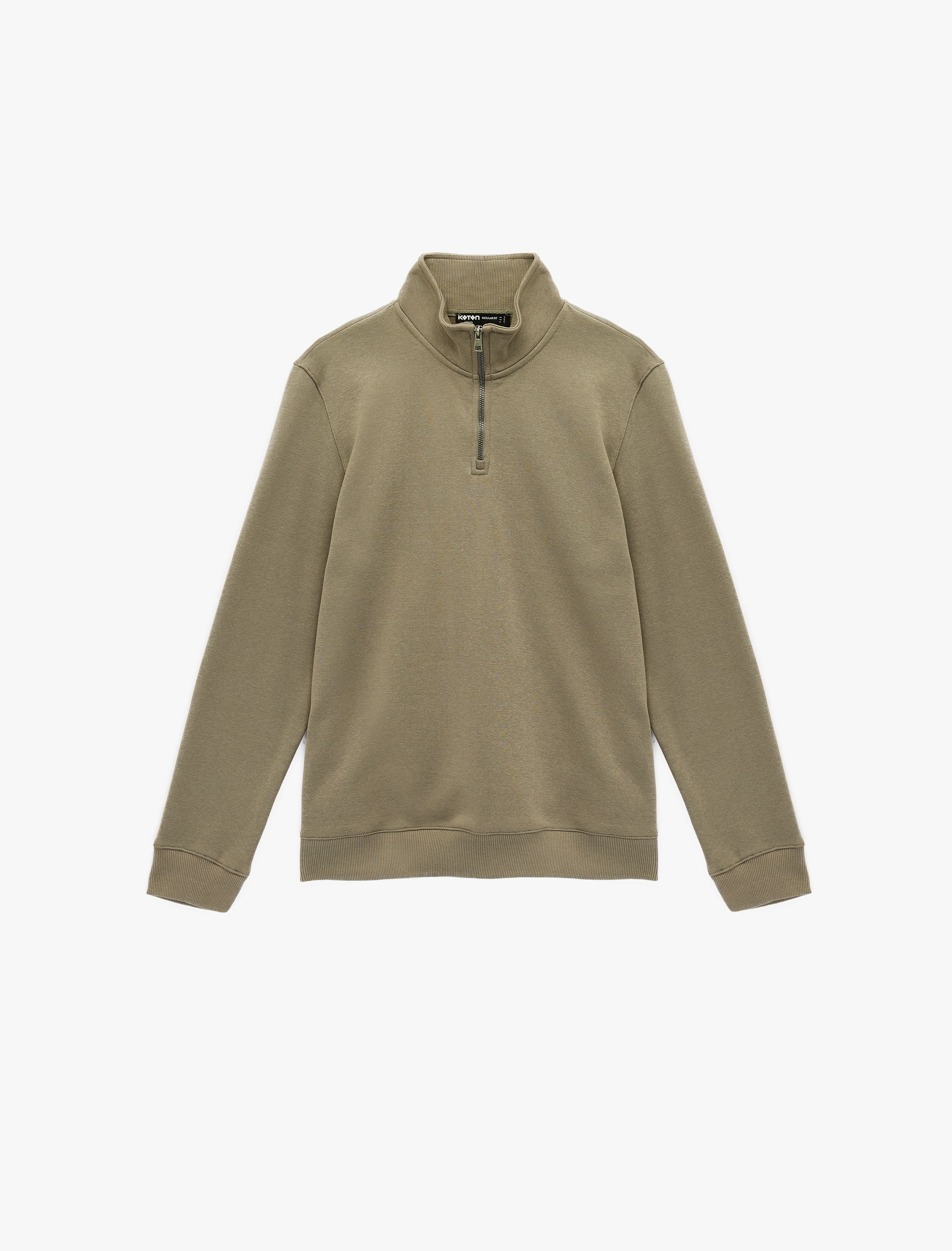   Uzun Kollu Şardonlu Basic Yarım Fermuarlı Sweatshirt