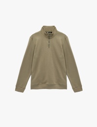 Uzun Kollu Şardonlu Basic Yarım Fermuarlı Sweatshirt